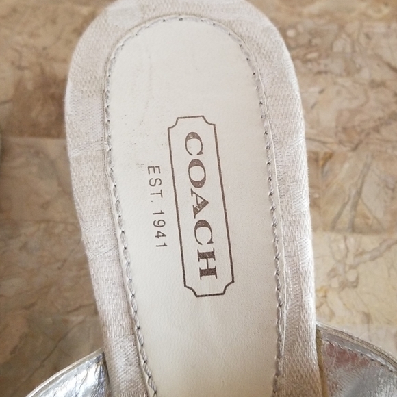 Coach Silver White Logo Wedged Sandal - Picture 4 of 6